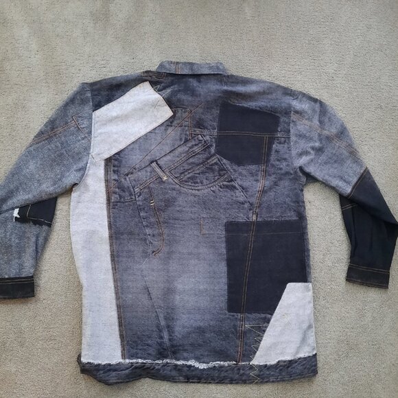 NEW Brooklyn BX Faux Denim Patchwork Long Sleeve Shirt Men's XL Button Down - Picture 6 of 8